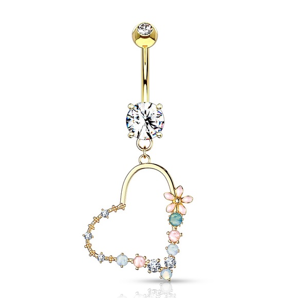 Enamel Flower and Opalite Stone Set Belly Ring - Picture 5 of 6